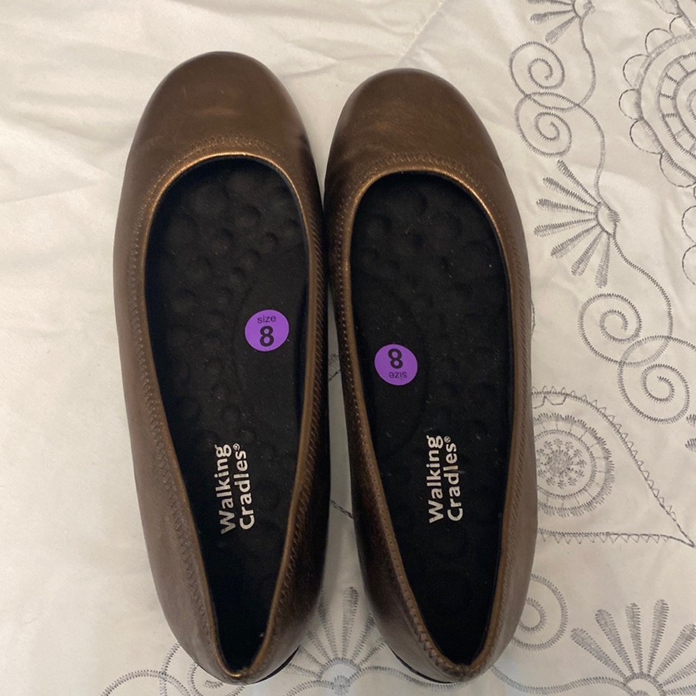 Walking Cradle Bronze metallic flat shoe